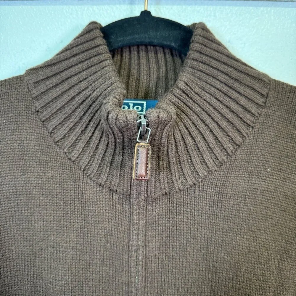 Polo Ralph Lauren Brown Cotton Knit 1/4 Zip Sweater Academia Preppy Y2K Large